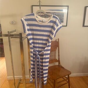 J. Crew Striped Blue and White Cotton Dress with belt